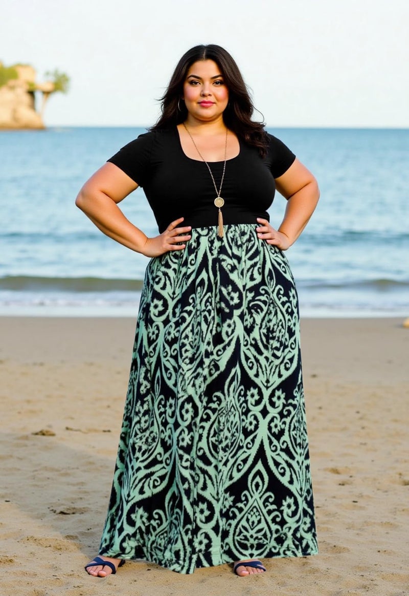 Nemidor Plus Size Maxi Dresses for Curvy Women Casual Summer Short Sleeve Chevron Print Long Dress with Pocket 14-26(155,18,Blue) - Image 5
